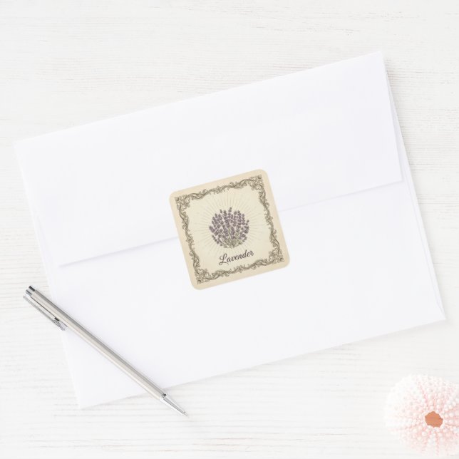 Lavendelblommig dekal fyrkantigt klistermärke (Kuvert)