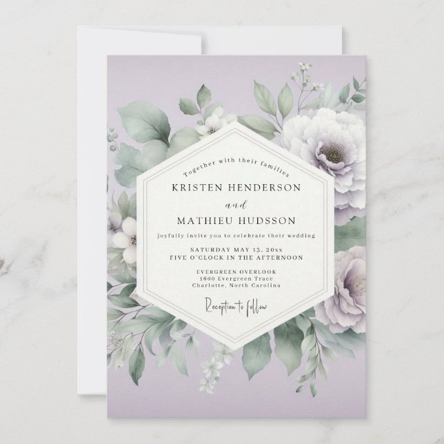 Lavendelblommig eterisk bröllop inbjudningar (Framsida)