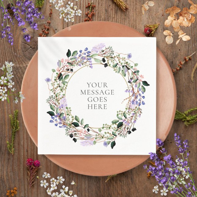 Lavendelblommig grönskande lövkrans pappersservett (Lavender Floral Greenery Foliage Garland Napkins)