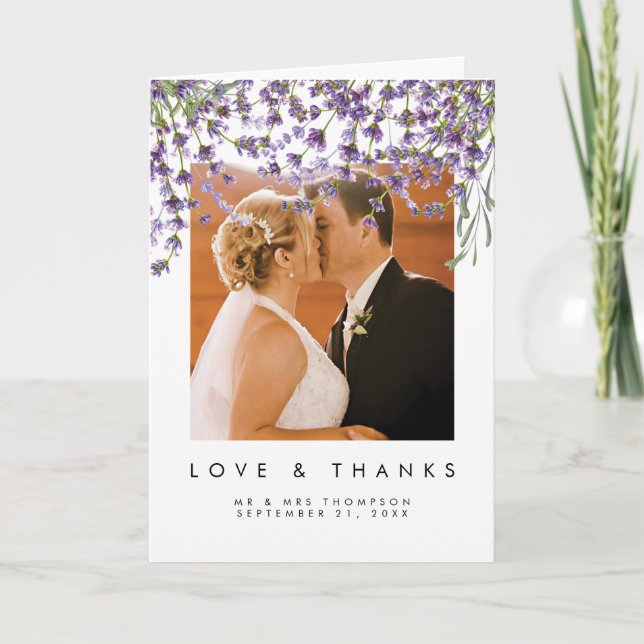 lavendelblommig kärlek och tack fotokort kort (Framsida)