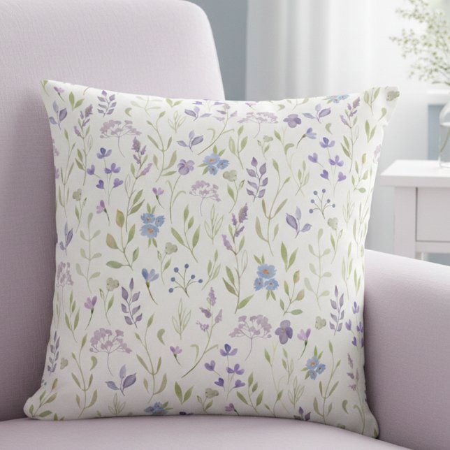 Lavendelblommig kastkudde kudde (elegant sweet girly cottagecore lavender purple wildflower floral throw pillow)