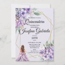 Lavendelblommig Quinceañera-inbjudan