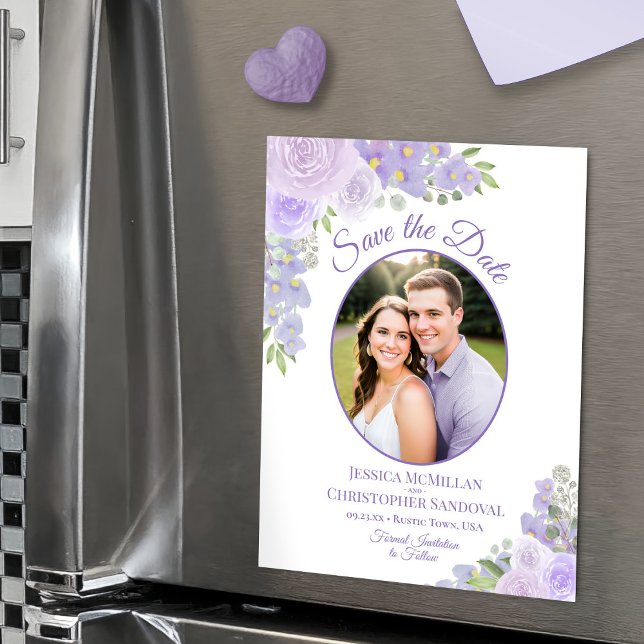 Lavendelblommig Spara Datum Oval Fotomagnet (Magnetic for Easy Display!)