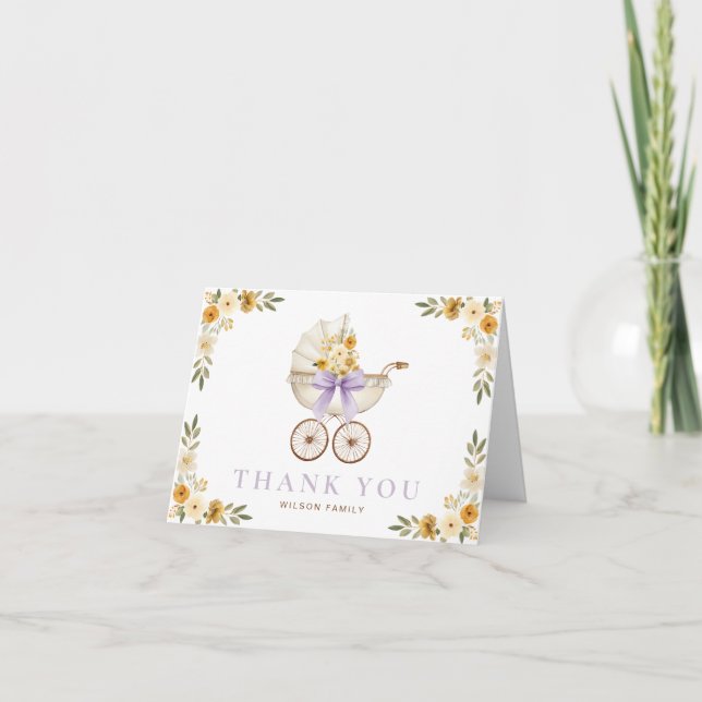 Lavendelblommig vagn tackkort (Framsida)