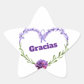 Lavendelblommiga "Gracias" stjärnformade klistermä Stjärnformat Klistermärke