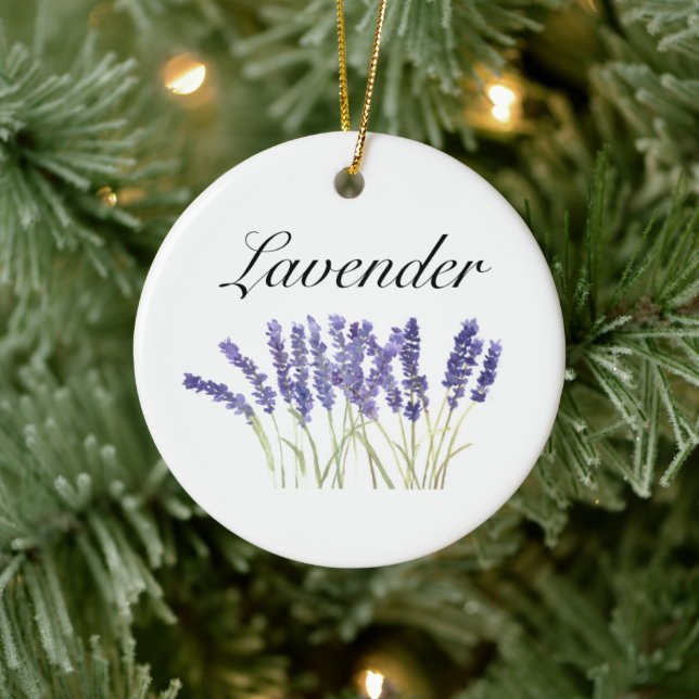 Lavendelblommor akvarell örter lila chic julgransprydnad keramik (Träd)