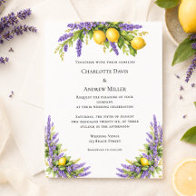 Lavendelblommor citroner bröllopsinbjudan