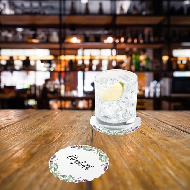 Lavendelblommor eucalyptus grönska namn underlägg papper (Skapare uppladdad)