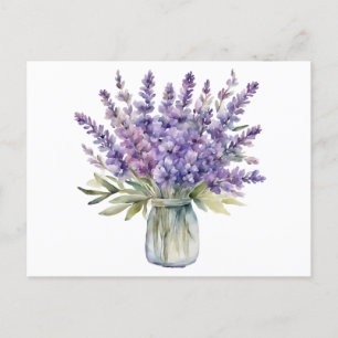 Lavendelblommor i en burk akvarell vykort