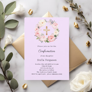 Lavendelblommor kors Konfirmation Inbjudningar