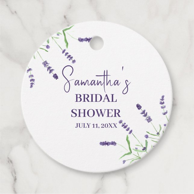 Lavendelblommor Lila Akvarell Bröllopsdusch Gåvor Etiketter (Framsida)