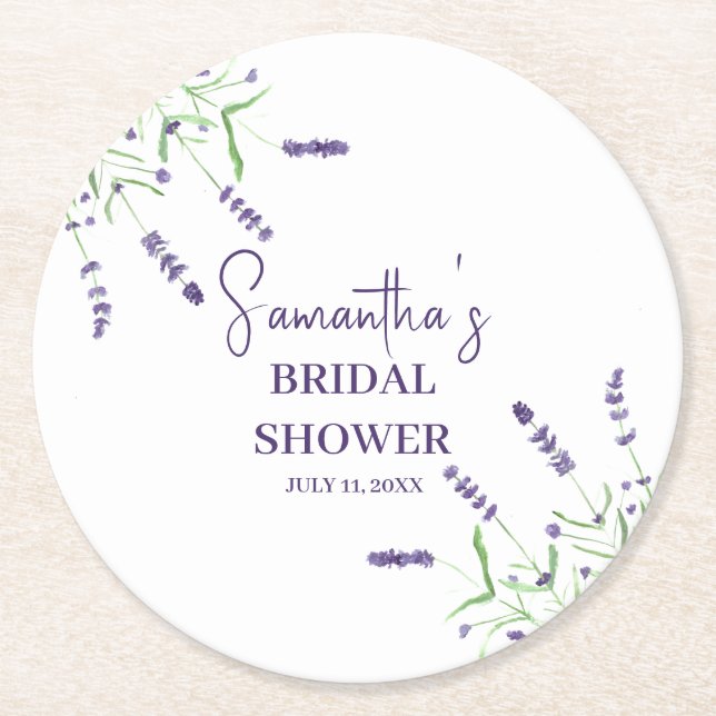 Lavendelblommor Lila Akvarell Bröllopsdusch Underlägg Papper Rund (Framsidan)