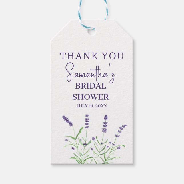 Lavendelblommor Lila Bröllsdusch i akvarellstil Presentetikett (Framsidan)
