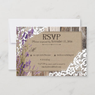 Lavendelblommor Trä Spets Rustik RSVP-kort OSA Kort