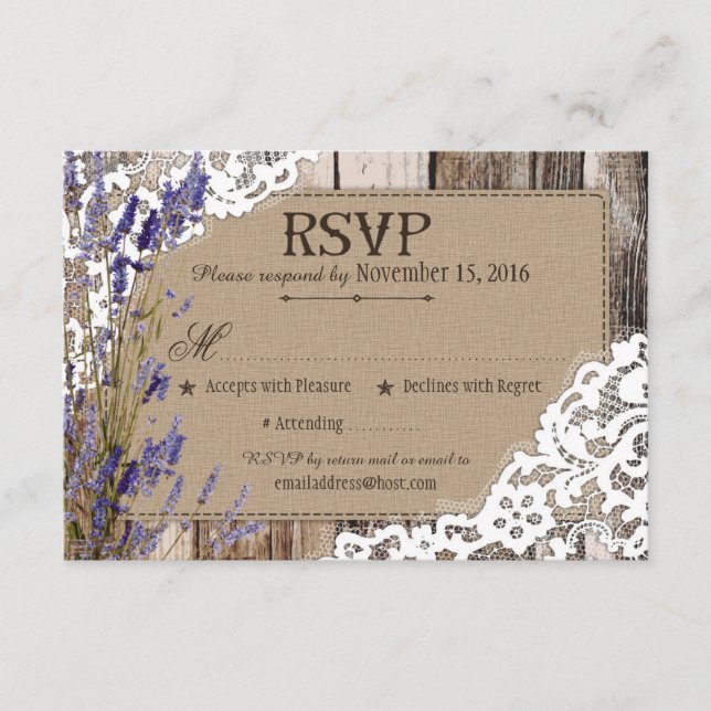 Lavendelblommor Trärusett Rustik Svarskort OSA Kort (Framsida)