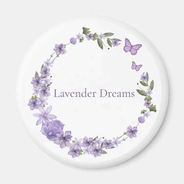 Lavendelblomsterkrans Botanisk Design Magnet (Framsidan)