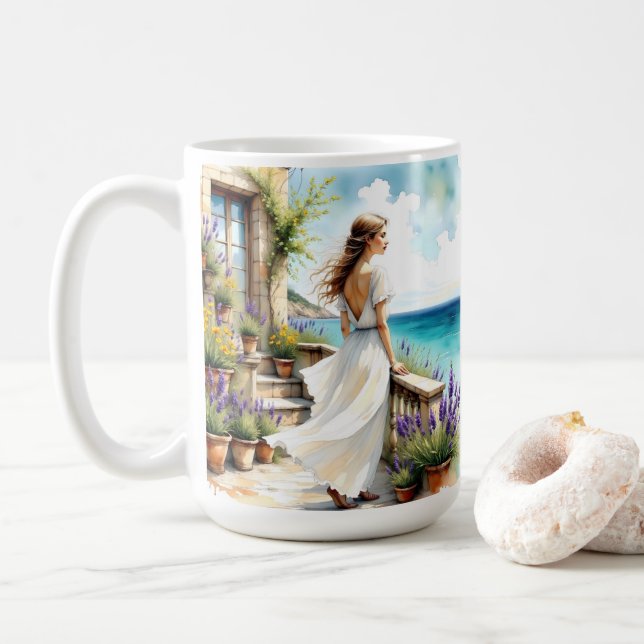 Lavendeldrömmar vid havet kaffemugg (Med munk)