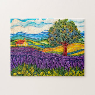Lavendelfält från Provence i quillingstil Pussel