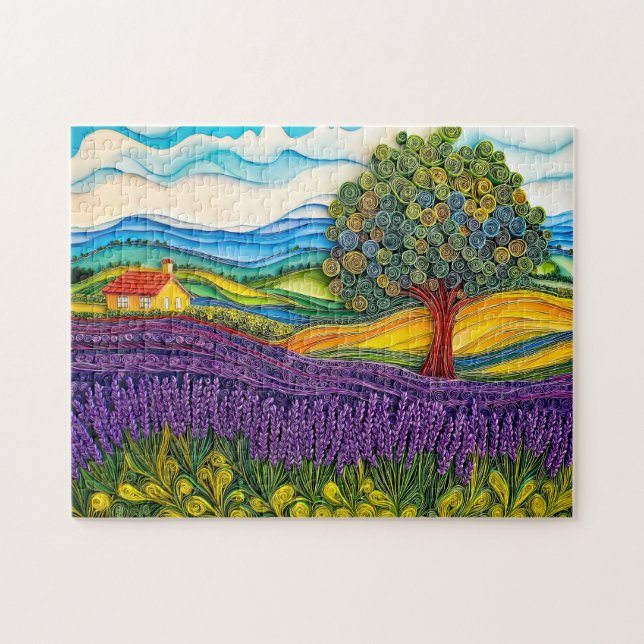 Lavendelfält från Provence i quillingstil Pussel (Horisontell)
