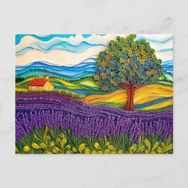 Lavendelfält från Provence i quillingstil Vykort (Framsida)
