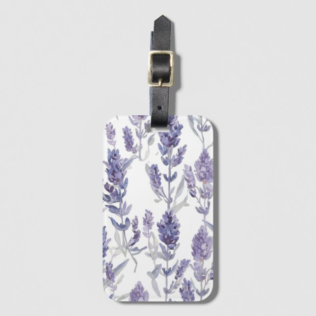 Lavendelfält | Lila akvarellblommönster Bagagebricka (Framsida vertikal)