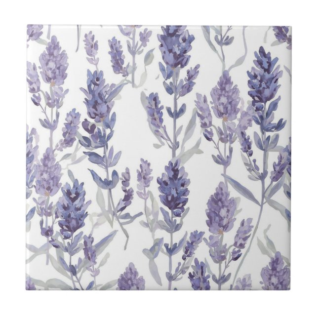 Lavendelfält | Lila akvarellblommönster Kakelplatta (Framsidan)