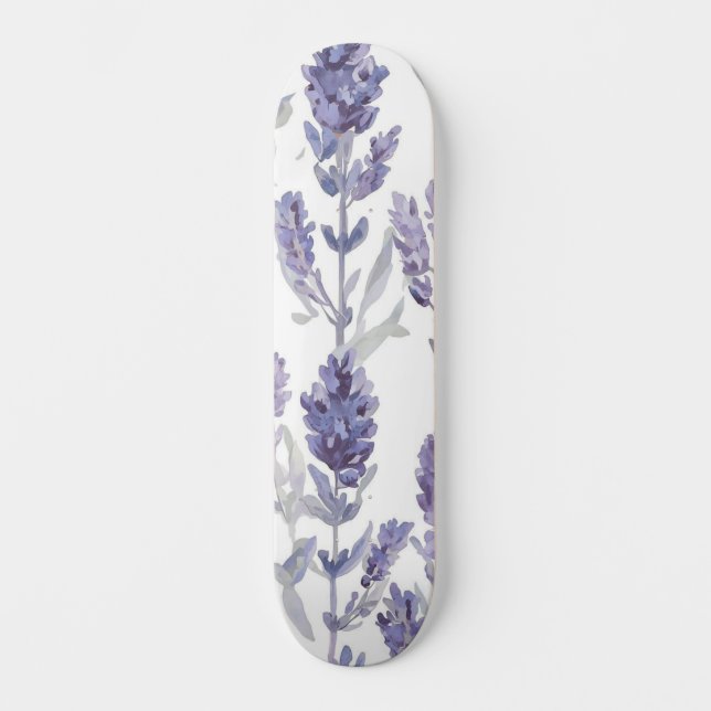 Lavendelfält | Lila akvarellblommönster Mini Skateboard Bräda 18,5 Cm (Framsida)