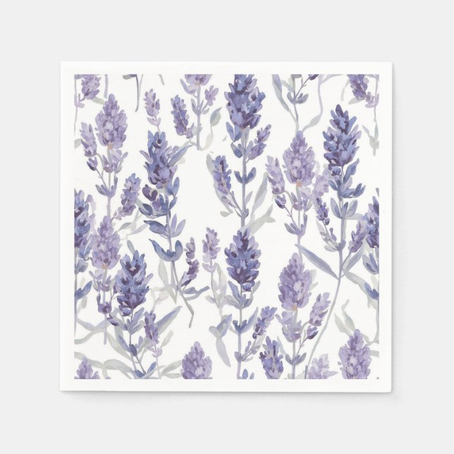 Lavendelfält | Lila akvarellblommönster Pappersservett (Framsidan)