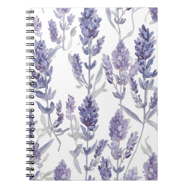 Lavendelfält | Lila akvarellblommor mönster Anteckningsbok (Framsidan)