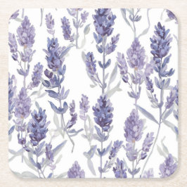 Lavendelfält | Lila akvarellblommor mönster Underlägg Papper Kvadrat
