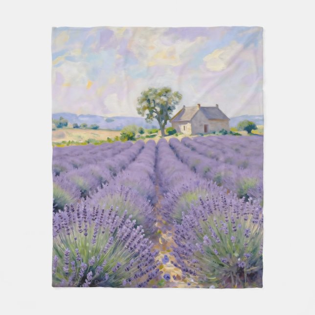 Lavendelfält Provence Stuga Impressionist Fleecefilt (Framsidan)