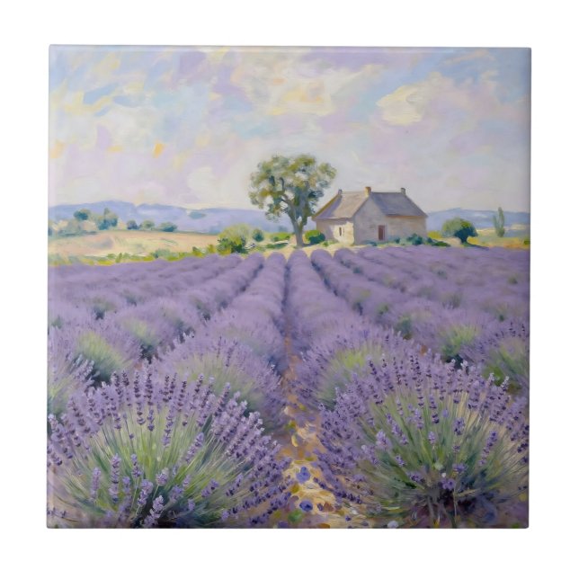 Lavendelfält Provence Stuga Impressionistisk Kakelplatta (Framsidan)
