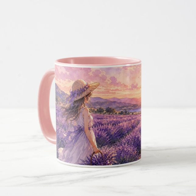 Lavendelfält Solnedgång Mugg (Framsida vänster)