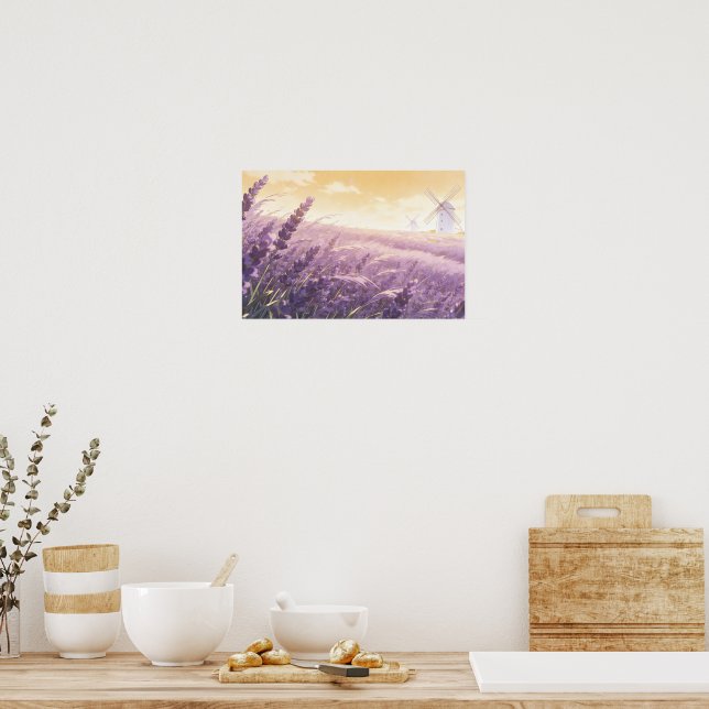 Lavendelfältsolnedgångsaffisch Poster (Kök)