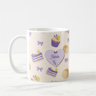 Lavendelfärgad citrontårta vattenfärg bakdesign kaffemugg