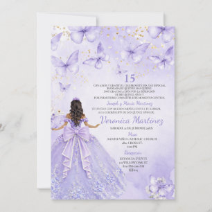 Lavendelfärgad Quinceañera-inbjudan med fjärilar Inbjudningar