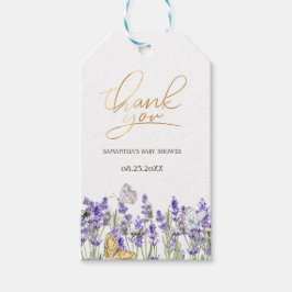 Lavendelfjärilar Botanisk Bebis Shower Presentetikett