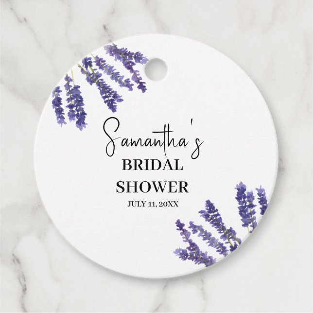Lavendelflöden Lila Akvarell Bröllopsdusch Gåvor Etiketter (Framsida)