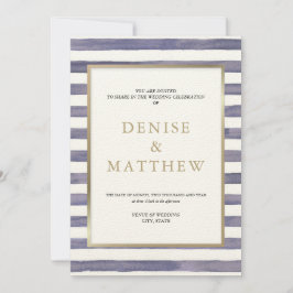 Lavendelgrå akvarellränder & guldtext inbjudningar