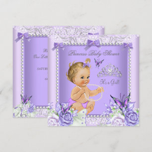 Lavendelgrå baby shower flicka blond bebis inbjudningar