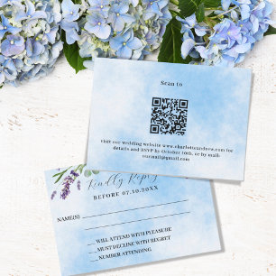 Lavendelgrönska blå QR bröllopssvar RSVP Anteckningskort