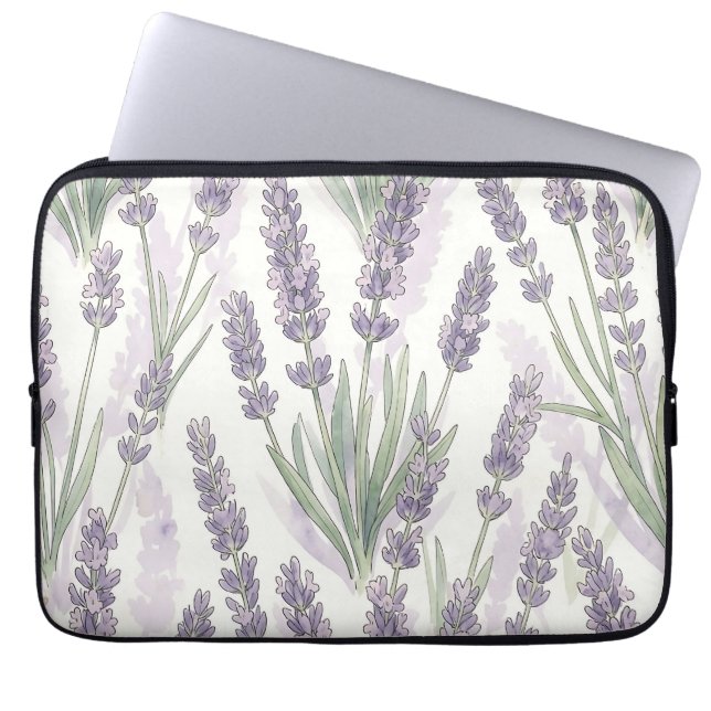 Lavendelkvistar Vattenfärg Botaniskt Mönster Laptop Fodral (Framsidan)