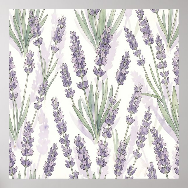 Lavendelkvistar Vattenfärg Botaniskt Mönster Poster (Framsidan)