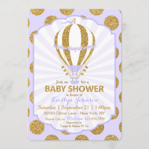 Lavendelluftballongbaby shower inbjudningar