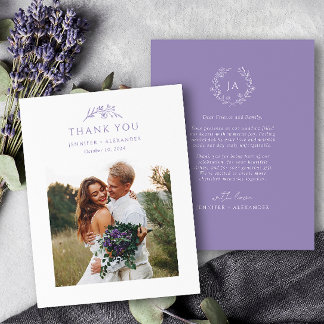 Lavendelmonogram Bröllop Tacksamhetskort Tack Kort