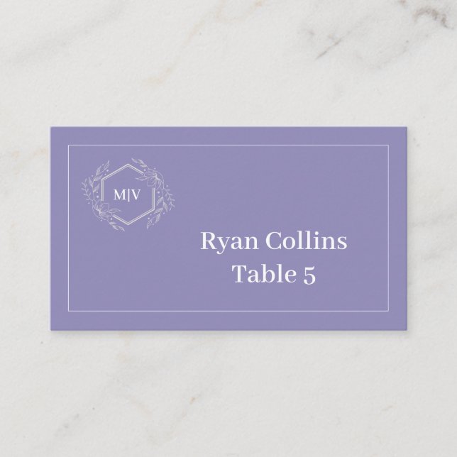 Lavendelmonogram Krestkortplatser Placeringskort (Framsida)