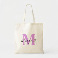 Lavendelmonogram Svart Skript Namn Totebag