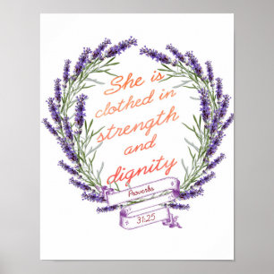 Lavendelns andningsstyrka Värdighet Bible Verse Ar Poster