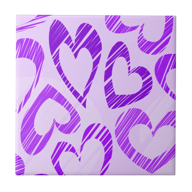 Lavendelns Lila Cute Sketch Heart Mönster Kakelplatta (Framsidan)