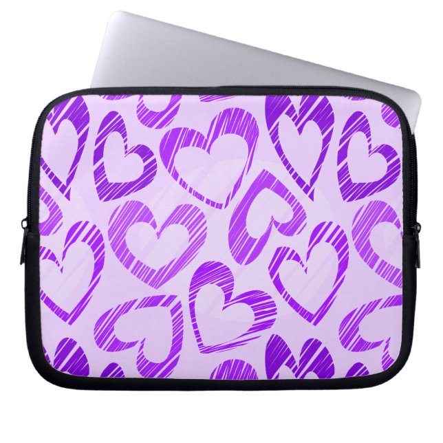 Lavendelns Lila Cute Sketch Heart Mönster Laptop Sleeve (Framsidan)